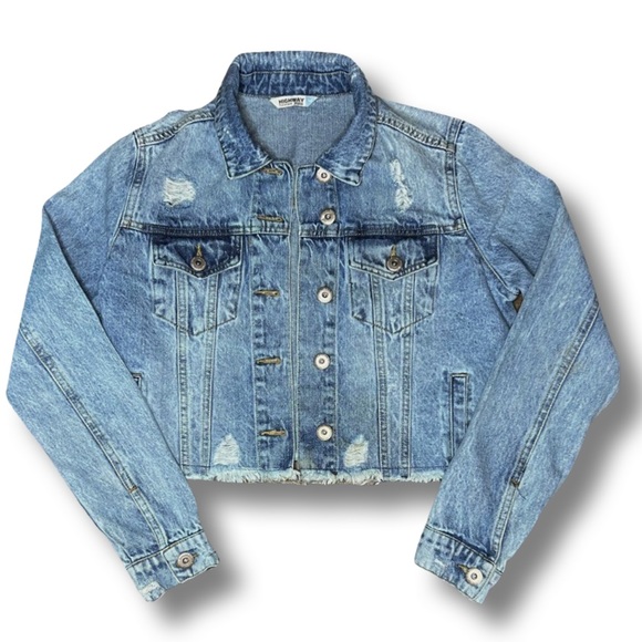 HIGHWAY PREMIUM DENIM JEANS Distressed Crop Jean Jacket - Picture 4 of 7